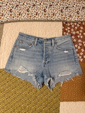 Aritzia Light Blue Distressed Denim Shorts
